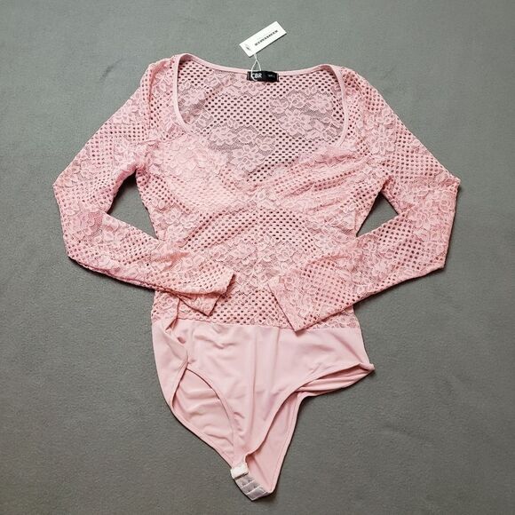 CBR blush pink lace long sleeve bodysuit Sz Large - Picture 3 of 10